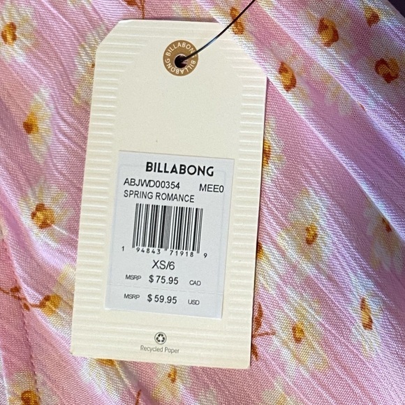 😍2/$20 NWT Billabong Sz XS Floral Pink Wrap Dress - Picture 13 of 13